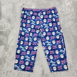 Friday The 13th Pants Womens 3X Blue Pink Jason Lives Fleece Capri Lounge Pajama